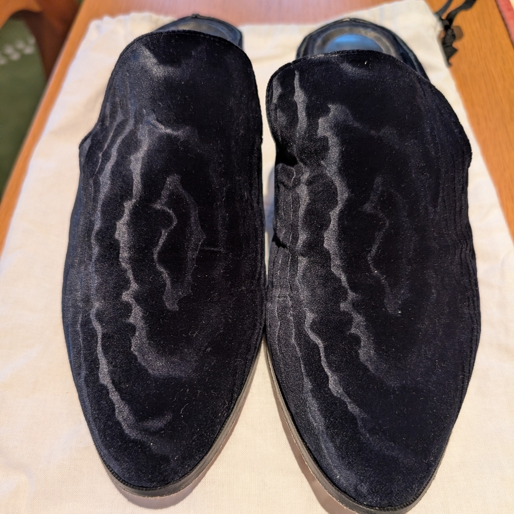 Robert Clergerie Navy Velvet Slip-On Mules Loafers